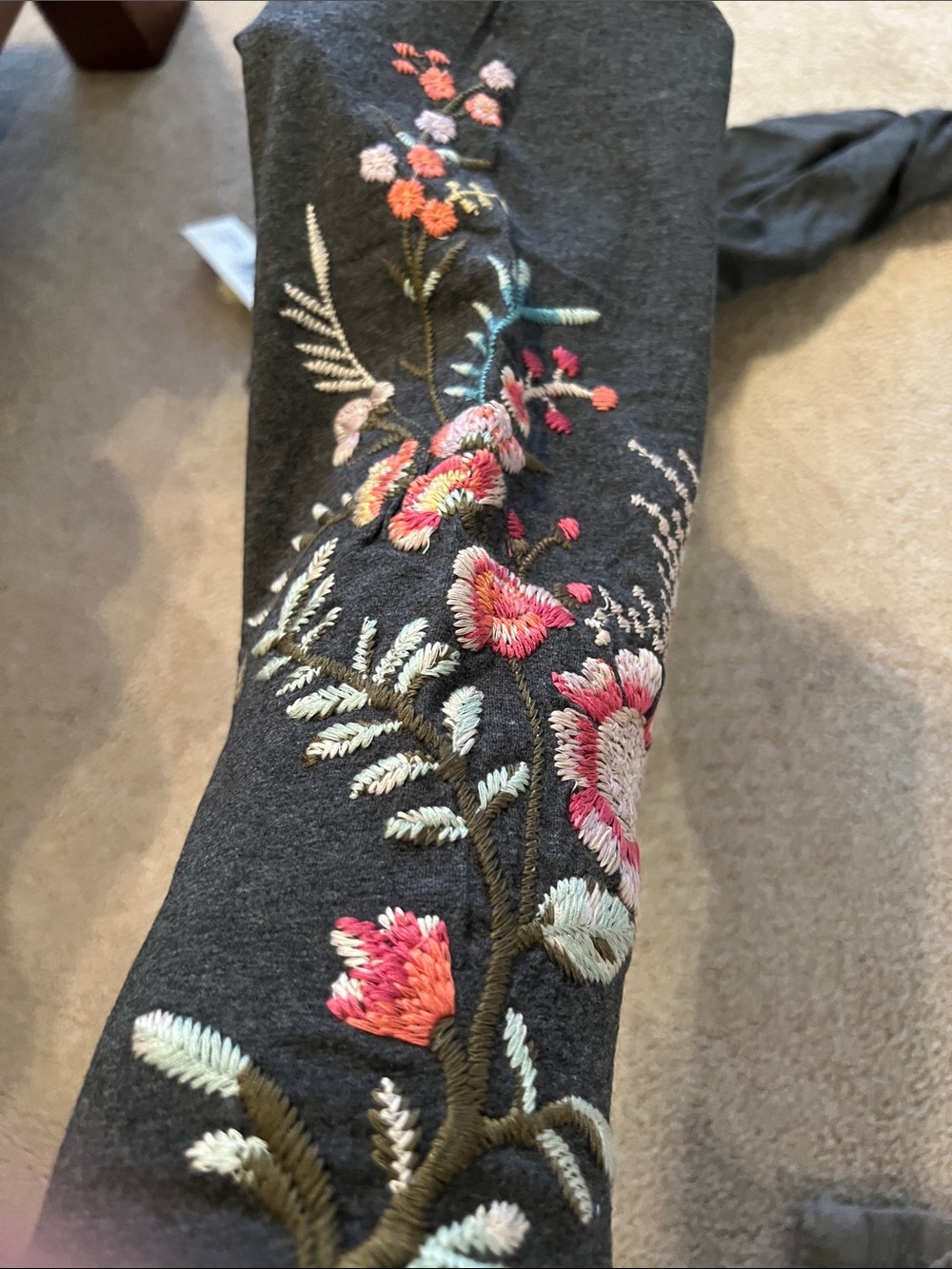 Johnny Was Valentina Springs Charcoal Leggings with Multicolor Floral Embroidery - Picture 5 of 8